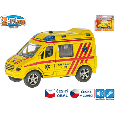 2-Play Traffic Ambulance 11cm kov zpětný chod na baterie se světlem