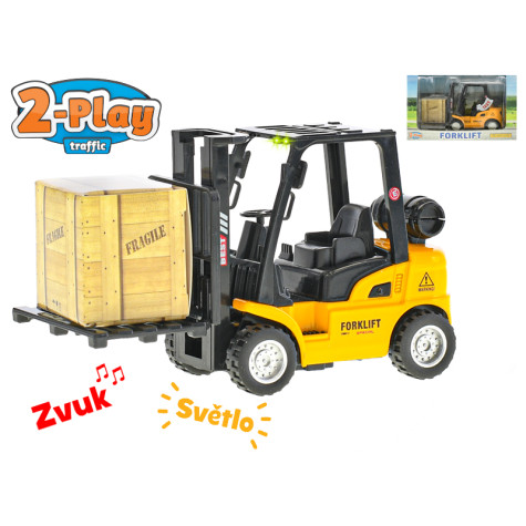 2-Play Traffic Vysokozdvižný vozík 14cm kov zpětný chod na baterie se světlem a zvukem ~ 1