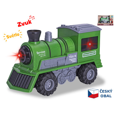 Lokomotiva zelená 22,5cm 1:16 na setrvačník na baterie se světlem a zvukem