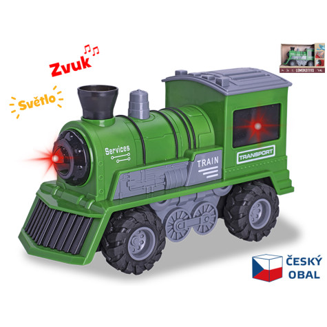 Lokomotiva zelená 22,5cm 1:16 na setrvačník na baterie se světlem a zvukem ~ 1