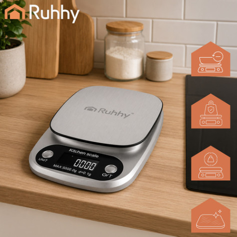 Digitální kuchyňská váha stříbrná 5kg Ruhhy 27931 ~ 4