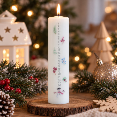 Adventní svíčka válec 5x21cm - Sněhulák