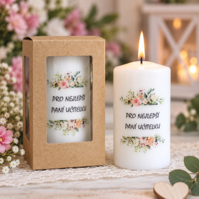 Svíčka s věnováním válec 8x15cm - Pro nejlepší paní učitelku
