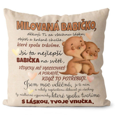 Polštář 40 x 40 cm - Milovaná babičko - vydry