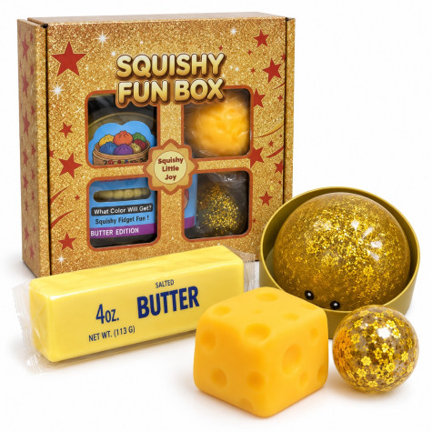 Squishy GOLD FUN BOX zlatá mačkací sada 4 ks ~ 1