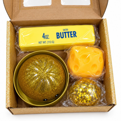 Squishy GOLD FUN BOX zlatá mačkací sada 4 ks ~ 2