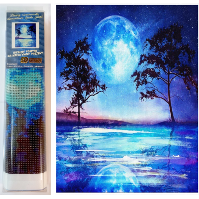 Norimpex Diamantový obrázek malování 30x40cm - Modrý úplněk nad vodou