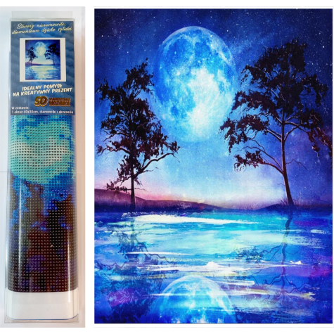 Norimpex Diamantový obrázek malování 30x40cm - Modrý úplněk nad vodou ~ 1
