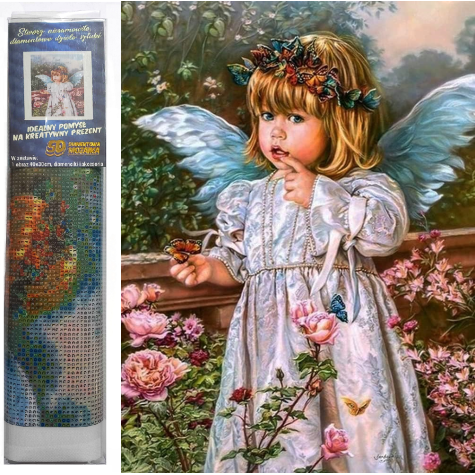 Norimpex Diamantový obrázek malování 30x40cm - Andílek s květinami a motýlky ~ 1