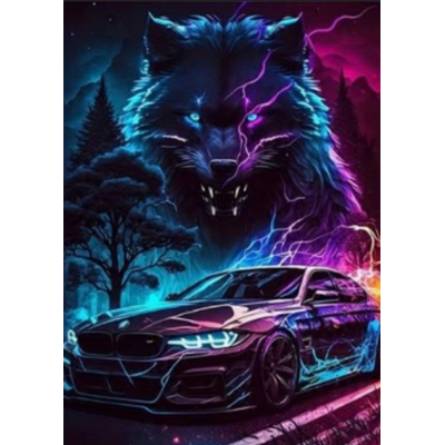 Norimpex Diamantový obrázek malování 30x40cm - Neonové auto s vlkem