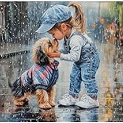 Norimpex Diamantový obrázek malování 30x40cm - Dívka s pejskem v dešti