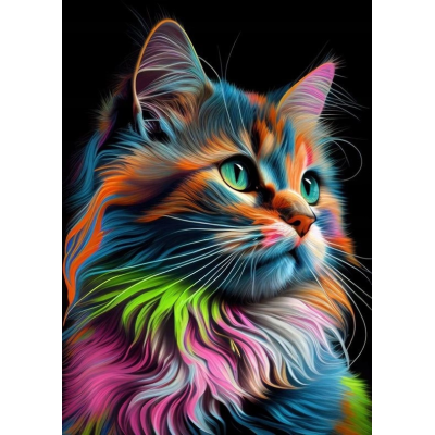 Norimpex Diamantový obrázek malování 30x40cm - Barevná kočka na černém pozadí