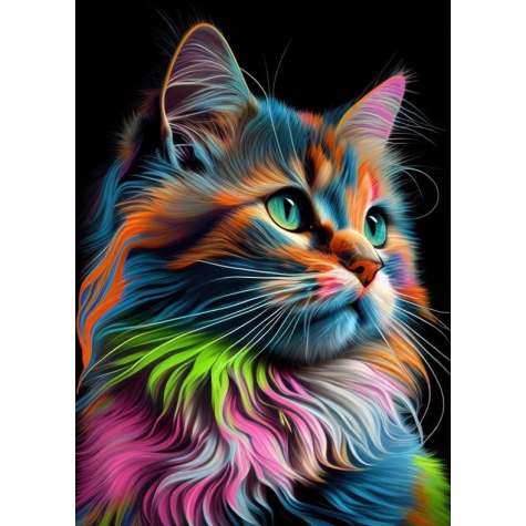 Norimpex Diamantový obrázek malování 30x40cm - Barevná kočka na černém pozadí ~ 1