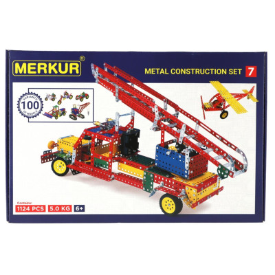 Stavebnice MERKUR 7 100 modelů 1124ks 4 vrstvy v krabici 54x36x6cm
