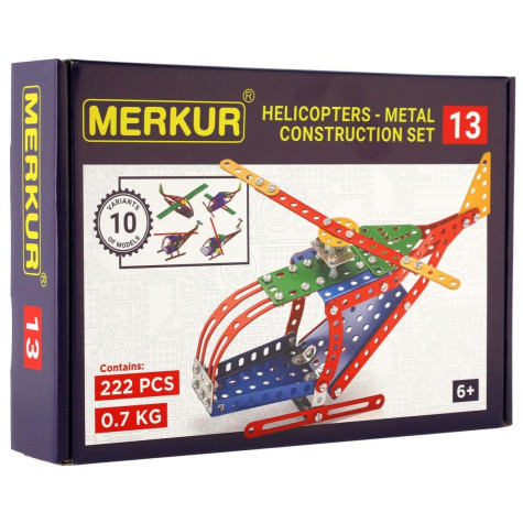 Stavebnice MERKUR 013 Vrtulník 10 modelů 222ks v krabici 26x18x5cm ~ 1