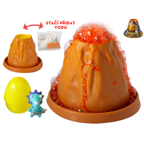 Fizzy vulkán Sopka 10cm s lávou, vejcem a dinosaurem Crazy Dino ~ 1
