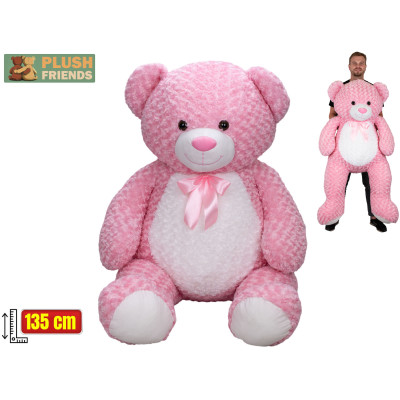 Mega plyšový medvěd růžový s mašlí Plush Friends 135 cm