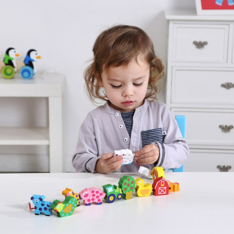 Tooky Toy Provlékání korálků Zvířátka z farmy ~ 4