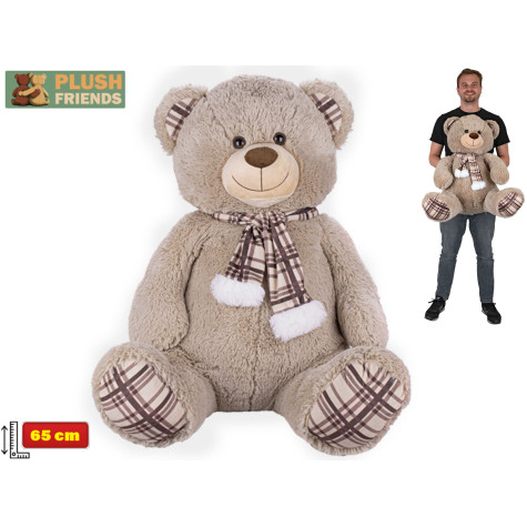 Plyšový medvěd sedící se šálou 65 cm ~ 1