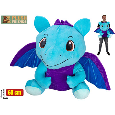 Plyšový drak modrý sedící 60 cm