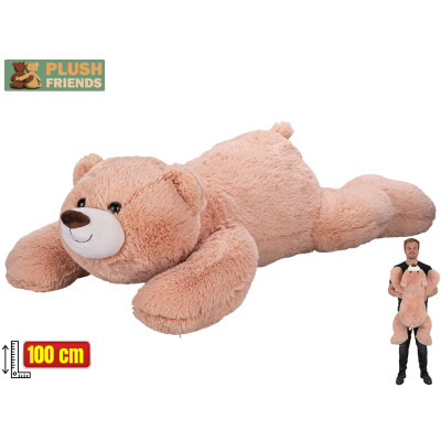 Mega plyšový medvěd béžový ležící 100 cm