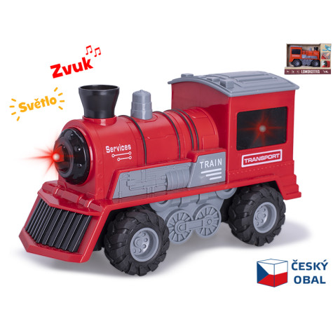 Lokomotiva červená 22,5cm 1:16 na setrvačník na baterie se světlem a zvukem ~ 1