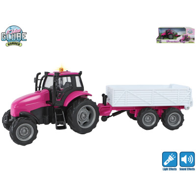 Traktor s vlečkou 25cm kov na setrvačník na baterie se světlem a zvukem Kids Globe Horses