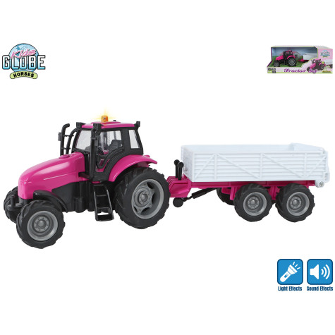 Traktor s vlečkou 25cm kov na setrvačník na baterie se světlem a zvukem Kids Globe Horses ~ 1