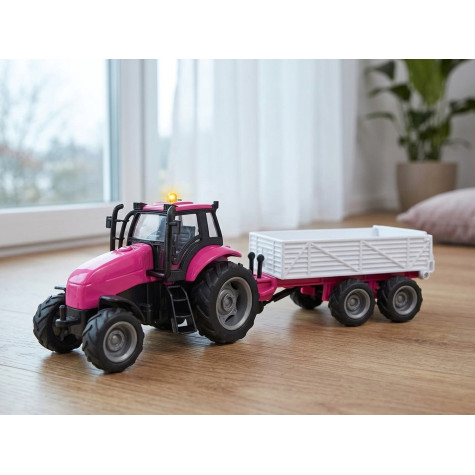 Traktor s vlečkou 25cm kov na setrvačník na baterie se světlem a zvukem Kids Globe Horses ~ 2