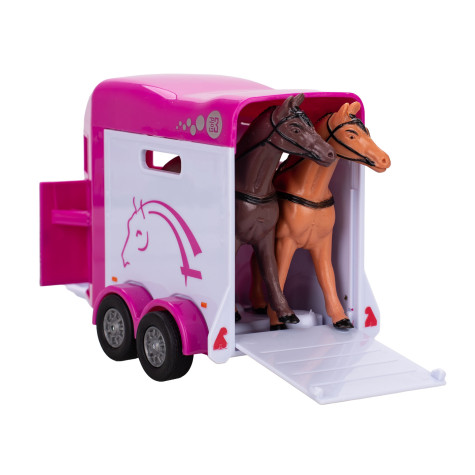 Land Rover růžový kov s přívěsem pro koně 28cm zpětný chod Kids Globe Horses ~ 2