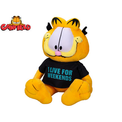 Plyšový Garfield sedící s nápisem I live for weekends 24 cm