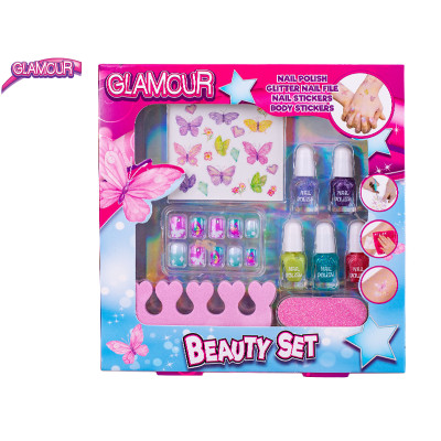 Sada krásy Beauty set laky na nehty, pilník a nálepky na tělo a nehty