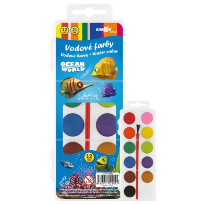 Vodové barvy se štětcem Ocean World 12barev v plastové krabičce