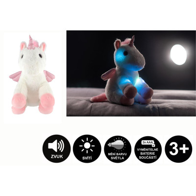 Teddies Svítící plyšový Snílek 38 cm Jednorožec s křídly