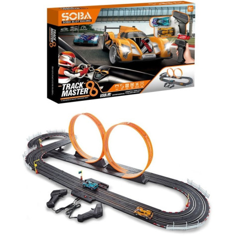 MaDe Autodráha 685 cm se 2 lopingy, 2 závodní auta 1:43, USB napájení ~ 1