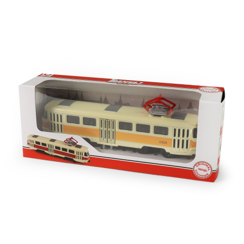 Rappa Česká retro tramvaj T3 žlutá kovová na zpětný chod 16 cm ~ 2
