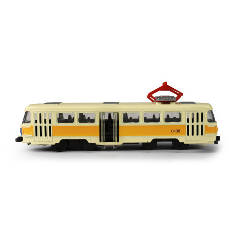 Rappa Česká retro tramvaj T3 žlutá kovová na zpětný chod 16 cm ~ 3