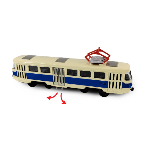 Rappa Česká retro tramvaj T3 modrá kovová na zpětný chod 16 cm ~ 1