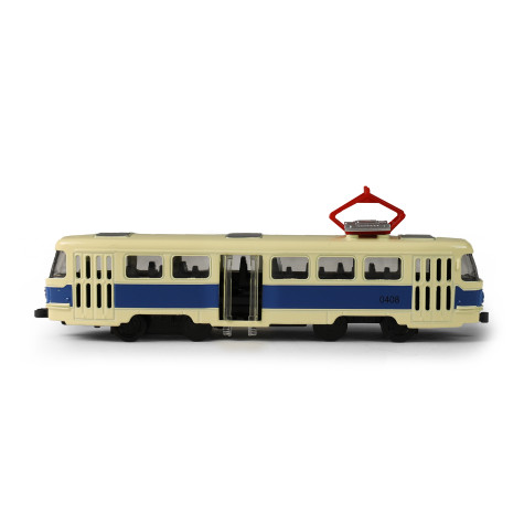 Rappa Česká retro tramvaj T3 modrá kovová na zpětný chod 16 cm ~ 3