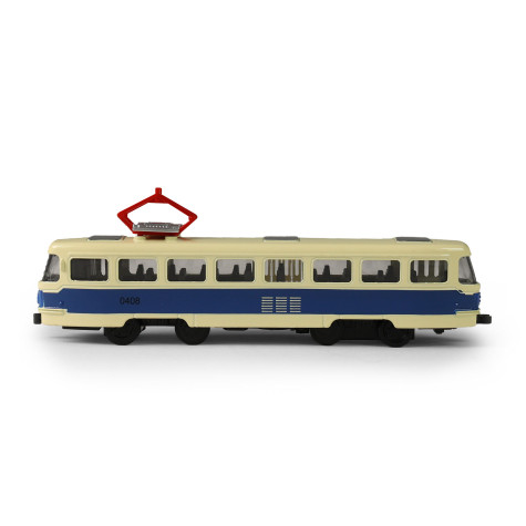 Rappa Česká retro tramvaj T3 modrá kovová na zpětný chod 16 cm ~ 4