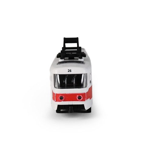 Rappa Tramvaj MHD červená plastová na setrvačník s otevíracími dveřmi 16 cm ~ 2