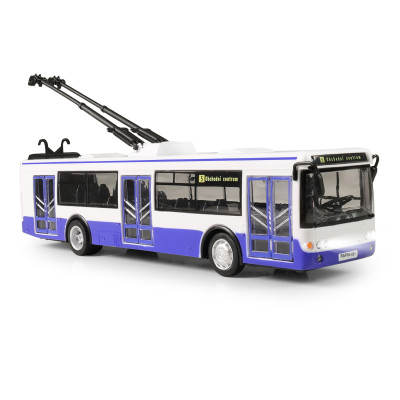 Rappa Trolejbus modrý s českým hlášením zastávek, světly a otevíracími dveřmi 28 cm