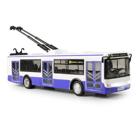 Rappa Trolejbus modrý s českým hlášením zastávek, světly a otevíracími dveřmi 28 cm ~ 1