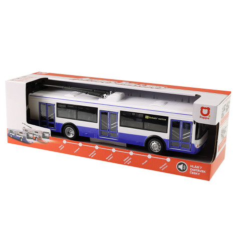 Rappa Trolejbus modrý s českým hlášením zastávek, světly a otevíracími dveřmi 28 cm ~ 2