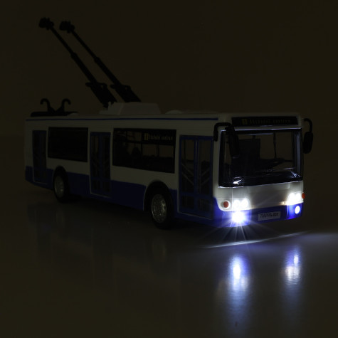 Rappa Trolejbus modrý s českým hlášením zastávek, světly a otevíracími dveřmi 28 cm ~ 6
