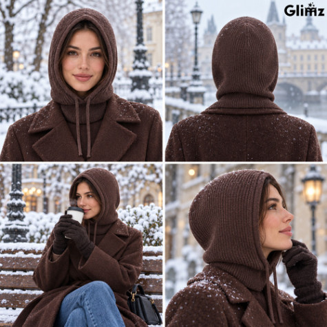 Zimní kapuce pletená hnědá Glimz 27966 ~ 4