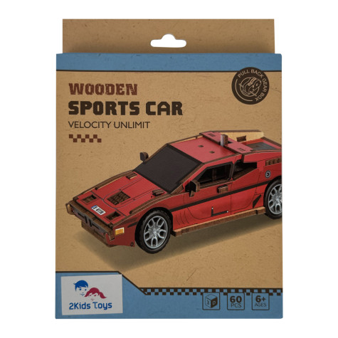 2Kids Toys 3D dřevěná skládačka Sportovní auto červené ~ 2
