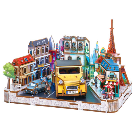 2Kids Toys 3D dřevěná skládačka Miniaturní scéna Evropské městečko ~ 1