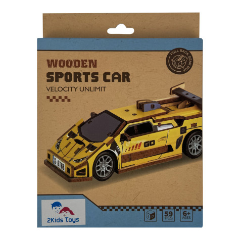 2Kids Toys 3D dřevěná skládačka Sportovní auto žluté ~ 2