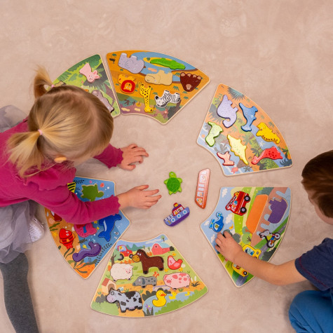 2Kids Toys Dřevěné puzzle Kruh propojitelné 6 v 1 ~ 3